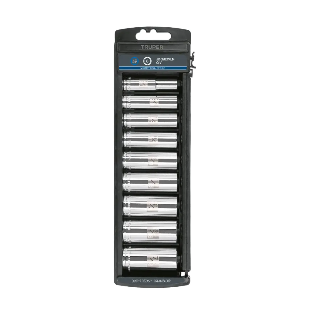 [14173] Juego de 9 dados tubulares hexagonales encastre 3/8" mm, Truper