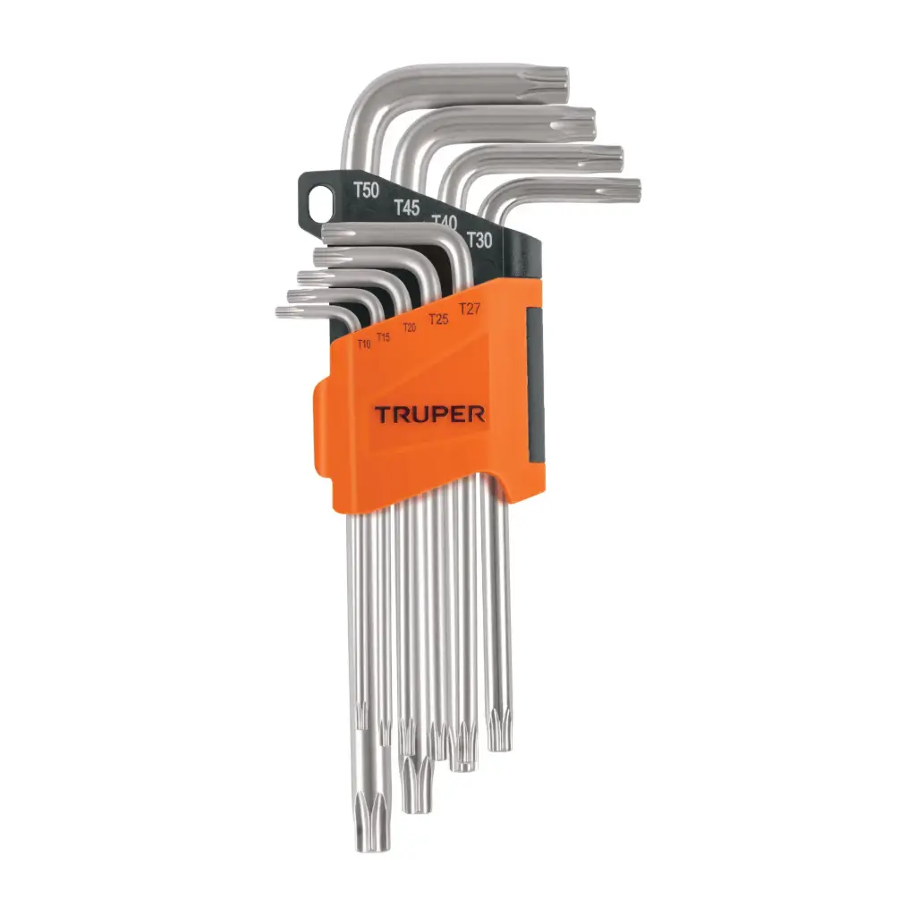[13647] Juego de 9 llaves torx largas con organizador abatible, Truper