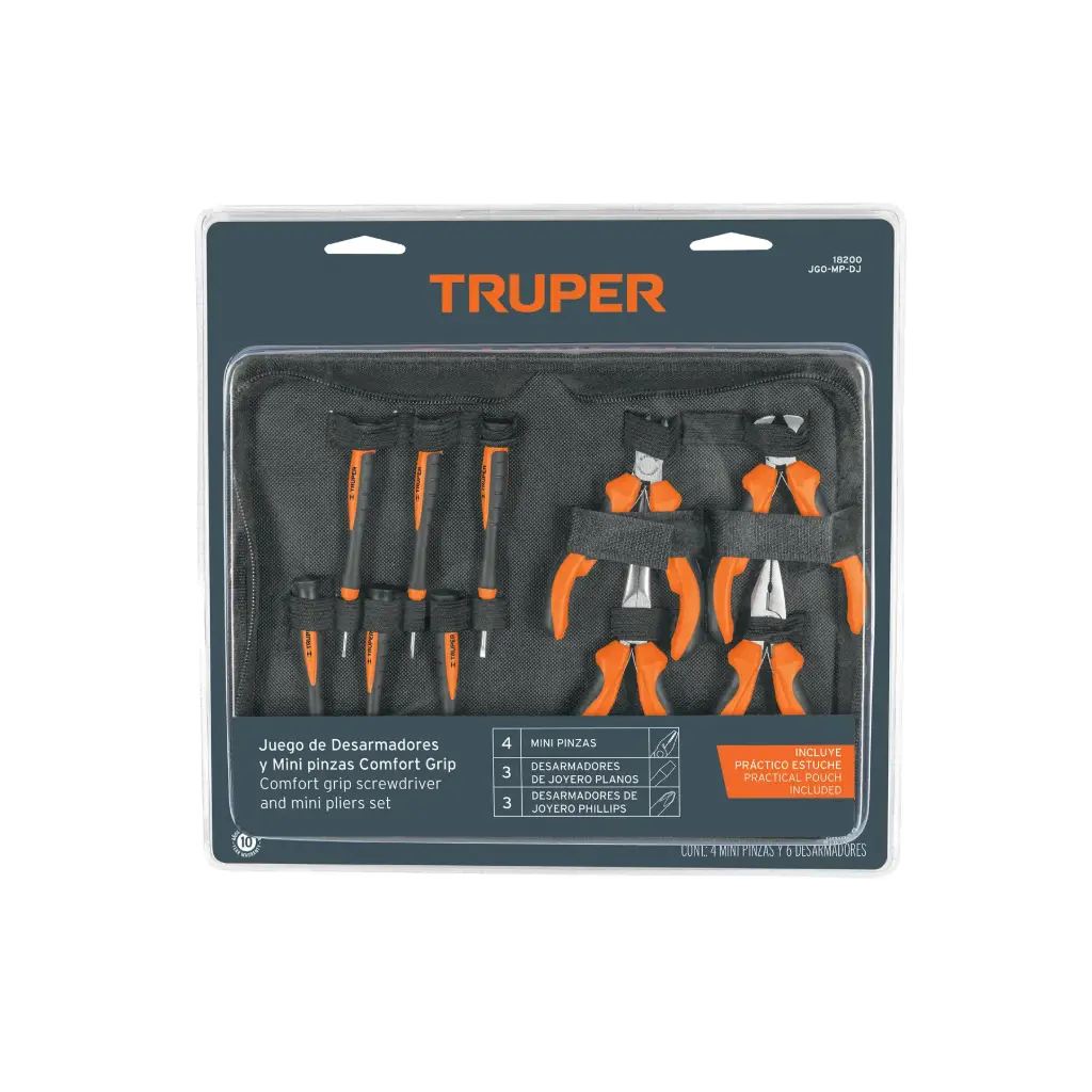 Juego 6 desarmadores de joyero y 4 mini alicates Comfort Grip, Truper