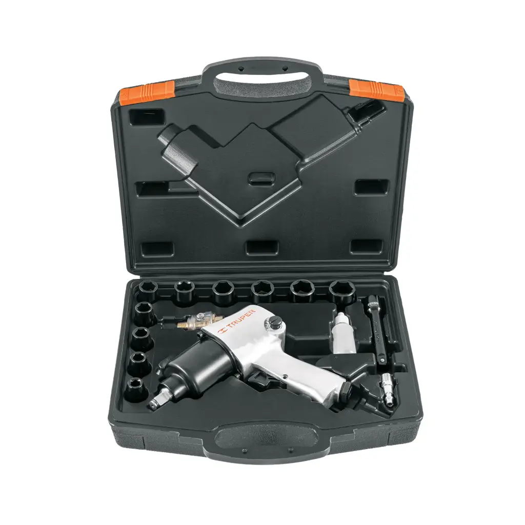 Kit de pistola de impacto 1/2" industrial (llave) con estuche plastico, Truper