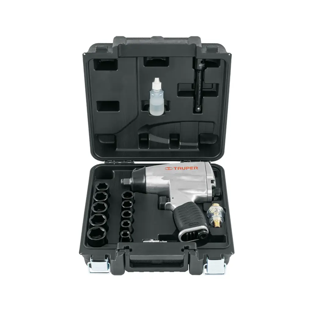 Kit pistola de impacto de 1/2" (llave) con estuche de plastico, Truper