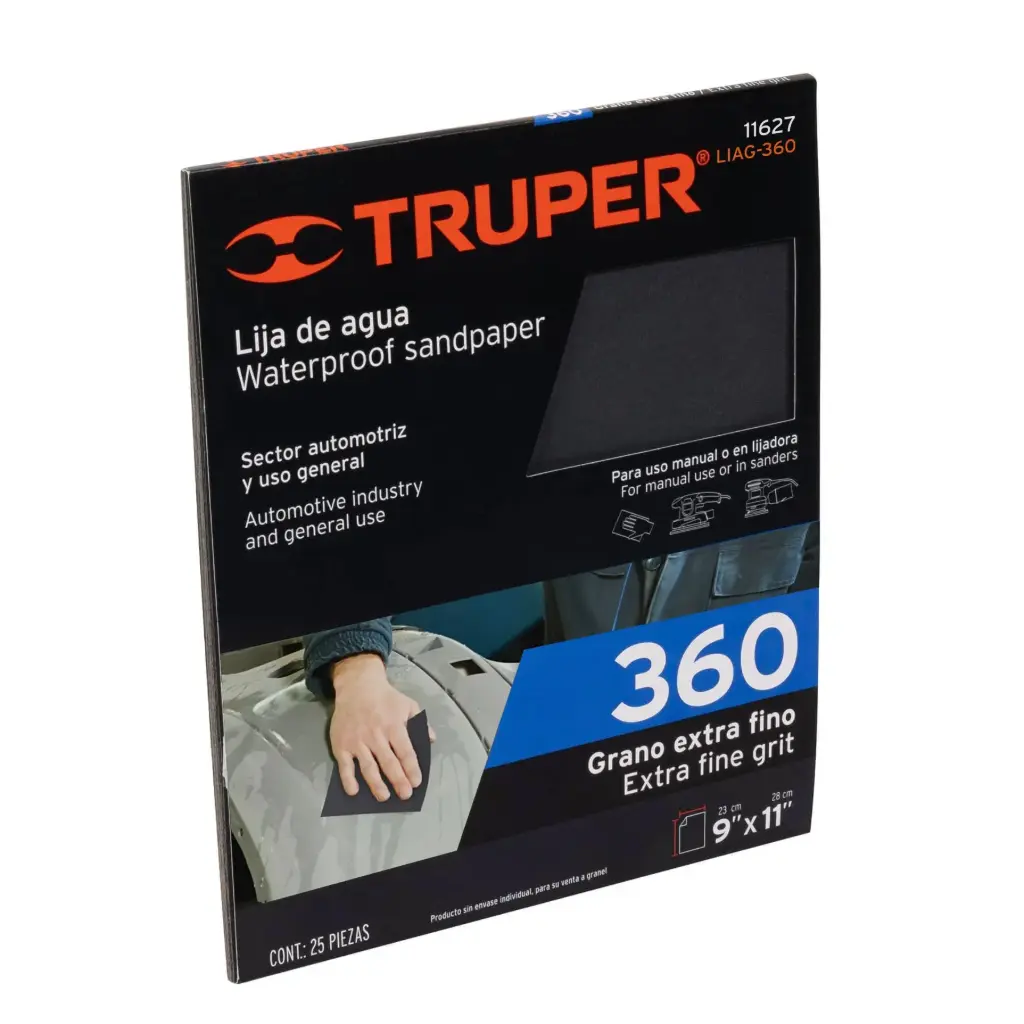 [11627] Lija de agua grano 360 de carburo de silicio, Truper