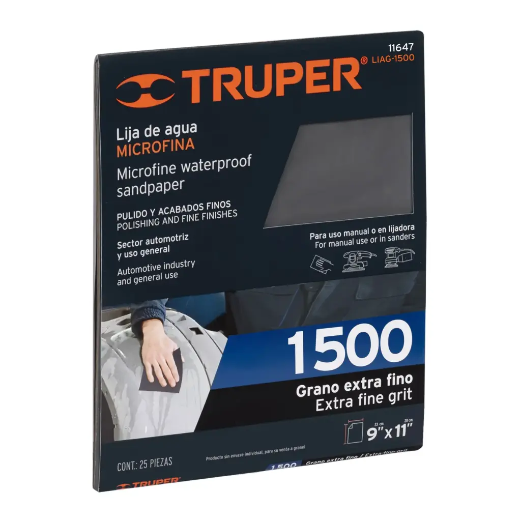 [11647] Lija de agua grano 1500 microfina carburo de silicio, Truper