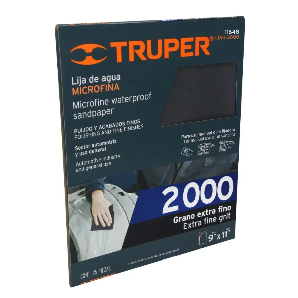 [11648] Lija de agua grano 2000 microfina carburo de silicio, Truper