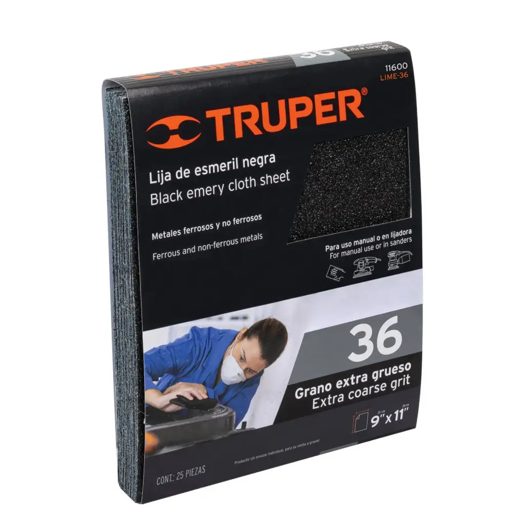 [11601] Lija de esmeril negra grano 50 de óxido de aluminio, Truper
