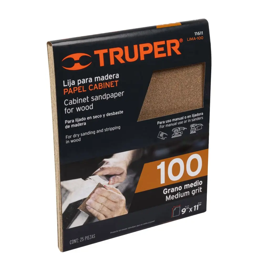[11611] Lija para madera papel cabinet grano 100, Truper