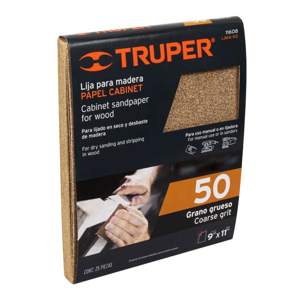 [11608] Lija para madera papel cabinet Grano 50, Truper