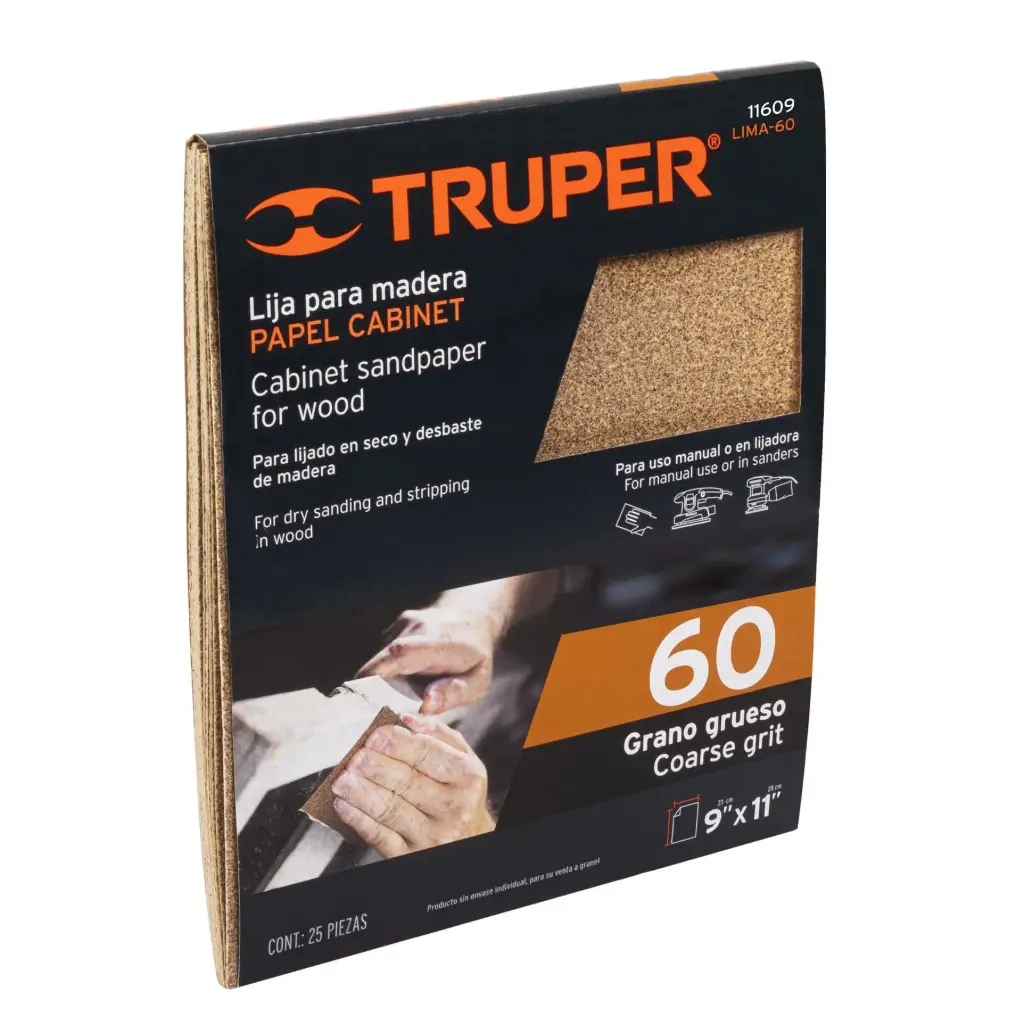 [11609] Lija para madera papel cabinet Grano 60, Truper