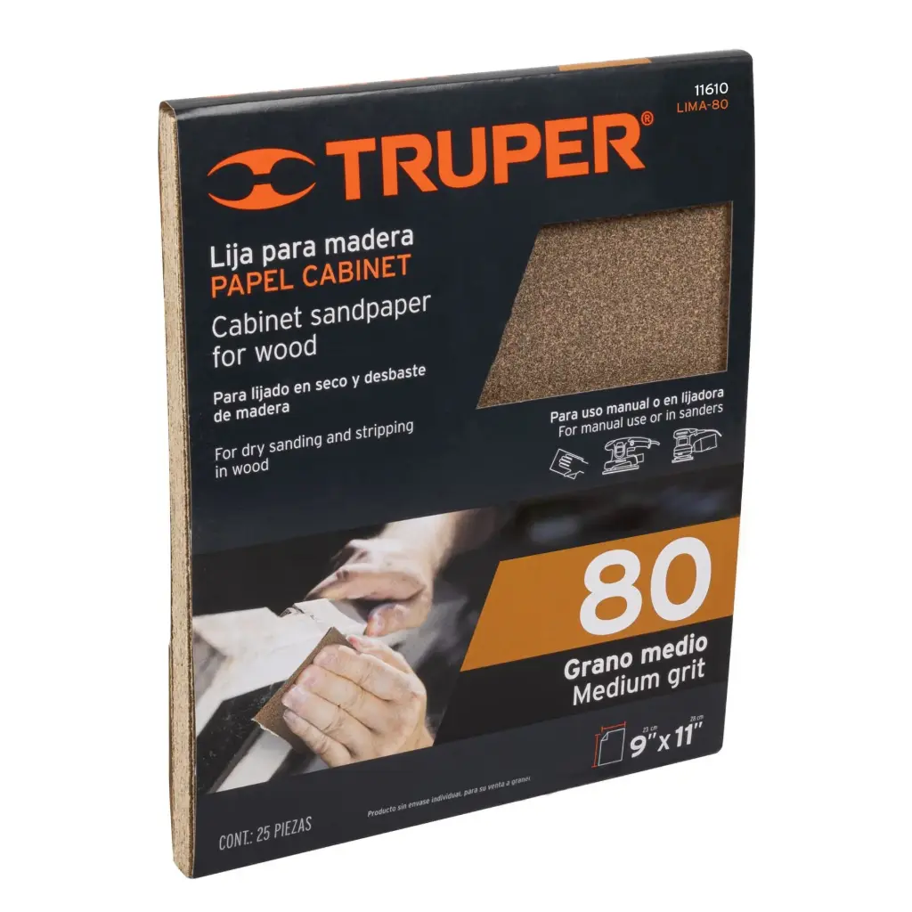 [11610] Lija para madera papel cabinet Grano 80, Truper