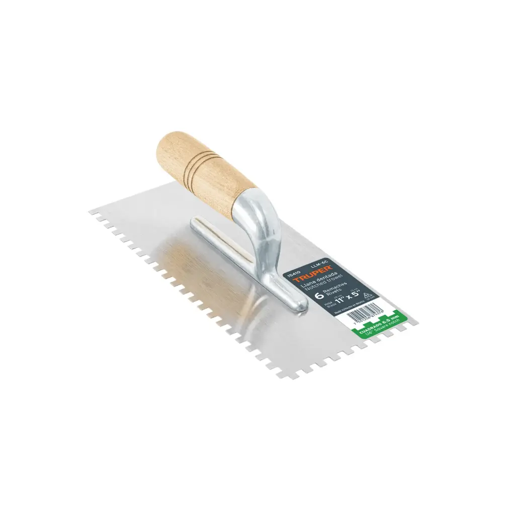 [15410] Plancha de empastar dentada 11", 6 remaches, mango madera, Truper