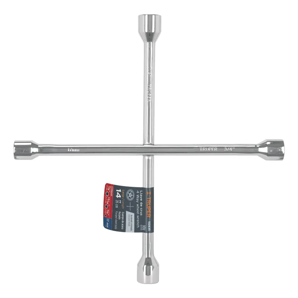 [102635] LLCR-14 Llave de cruz 14" pulida y cromada, Truper