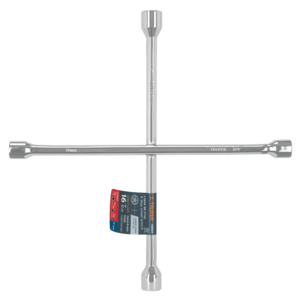 [102634] LLCR-16 Llave de cruz 16" pulida y cromada, Truper