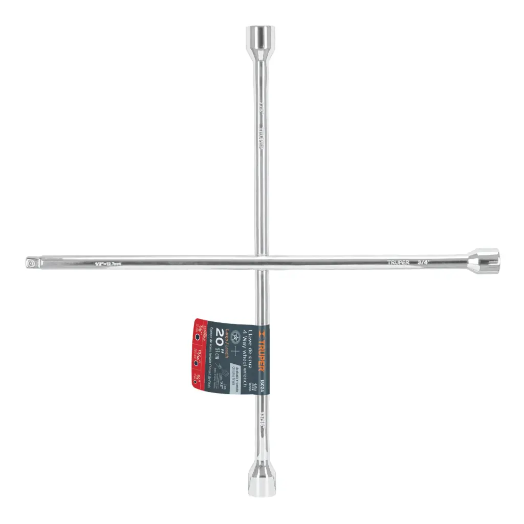 [18024] Llave de cruz 20" pulida y cromada con entrada cuadro 1/2"