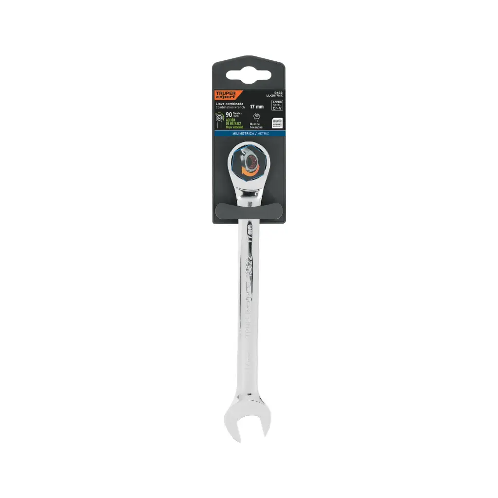[13622] Llave mixta con ratchet 17 mm x 218 mm largo, Expert