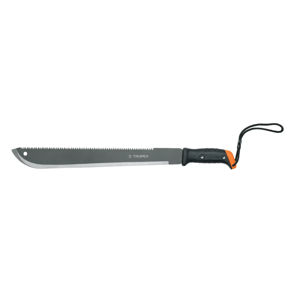[15893] Machete doble filo 18", con correa, funda de cartón, Truper