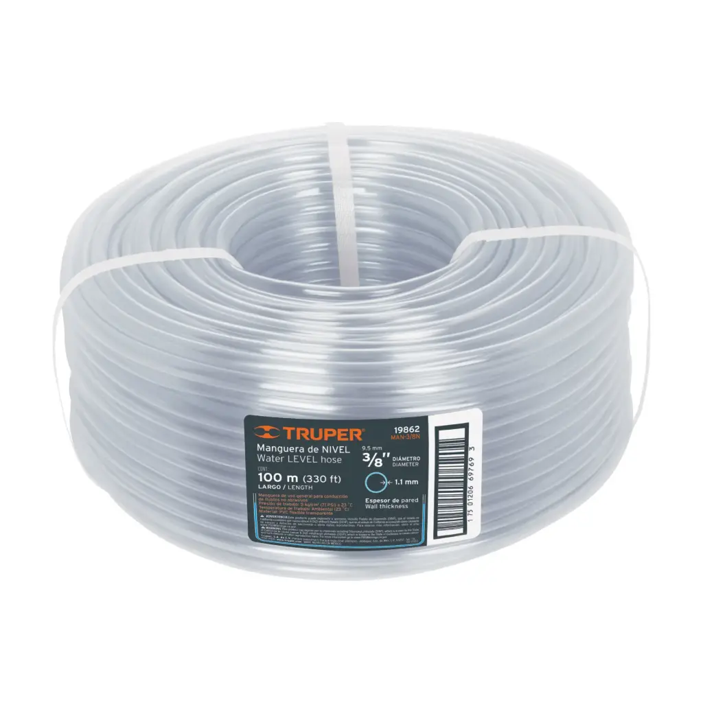 Manguera de nivel rollo de 100m , diametro 3/8", Truper