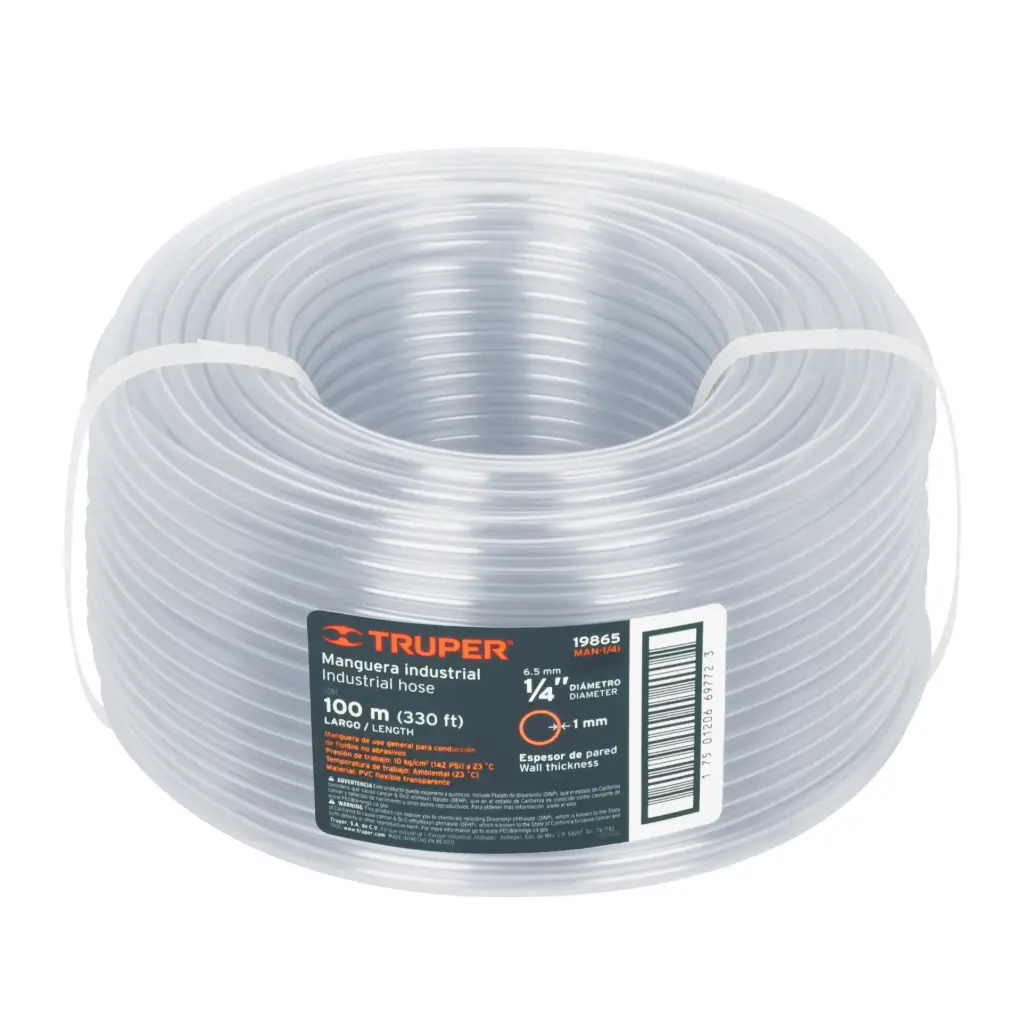 Manguera industrial rollo de 100m , diametro 1/4", Truper