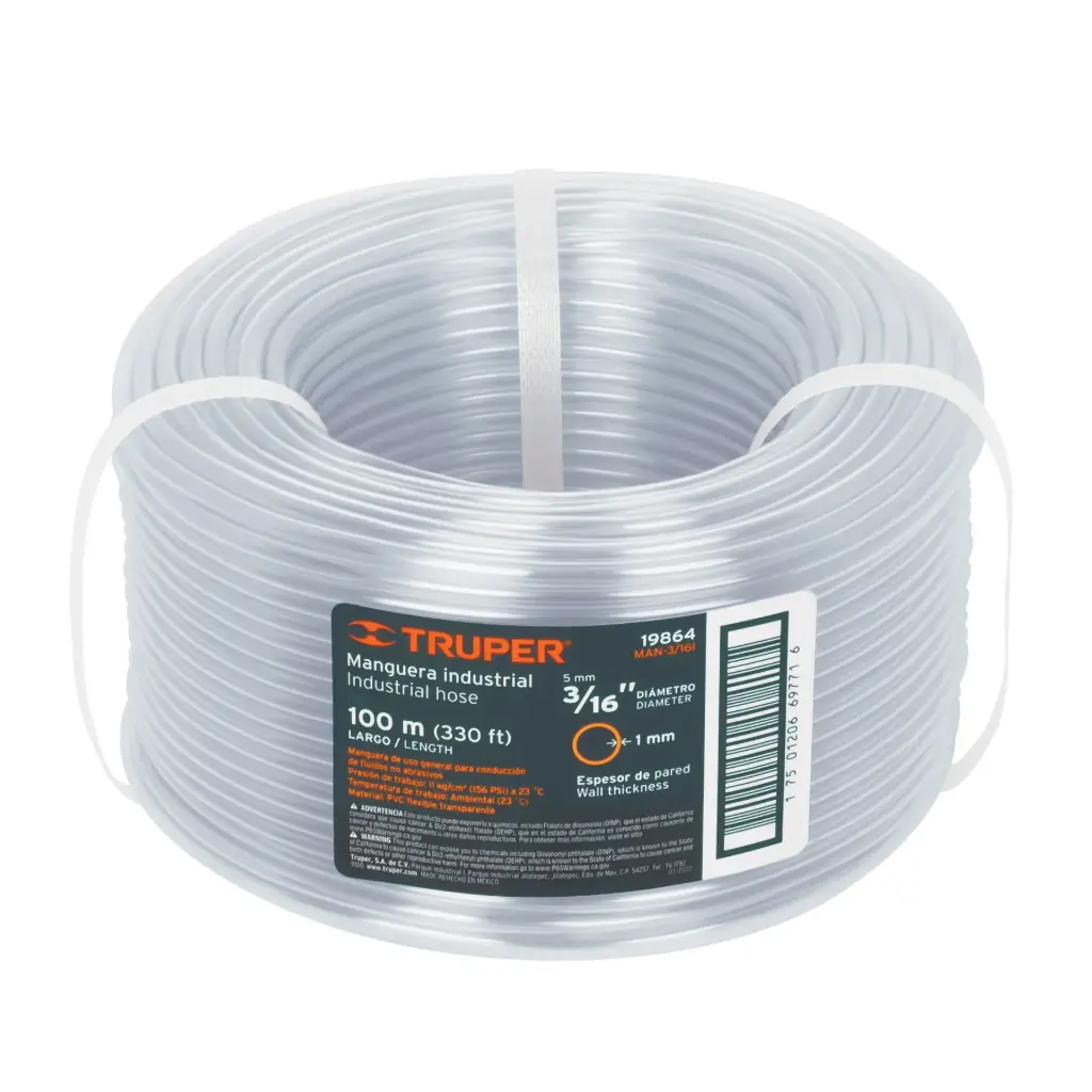 Manguera industrial rollo de 100m , diametro 3/16", Truper