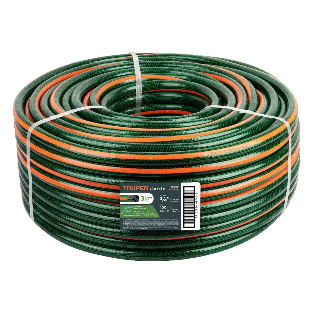 Manguera reforzadas de 3 capas, rollo 100m, diametro 3/4", Truper