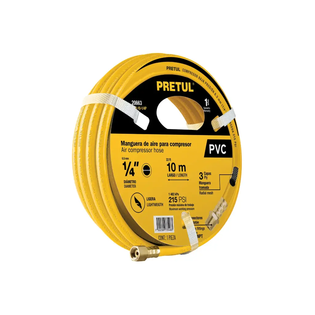MAN-PI-10-1/4P Manguera de PVC para compresor, 10 m x 1/4', Pretul