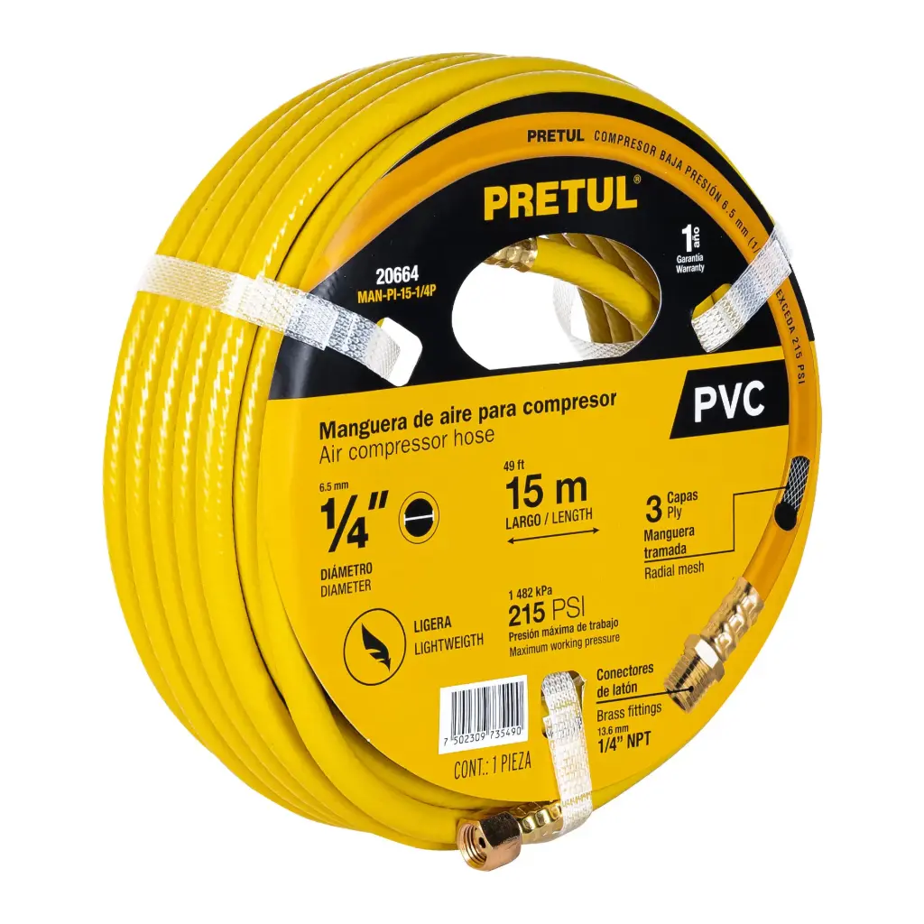 MAN-PI-15-1/4P Manguera de PVC para compresor, 15 m x 1/4', Pretul