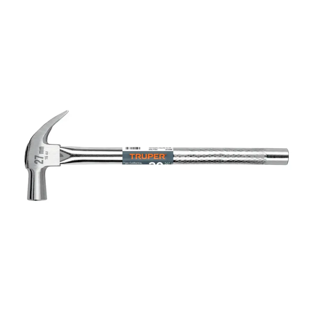 [10914] Martillo cabeza cónica 27 mm uña curva, mango tubular, Truper