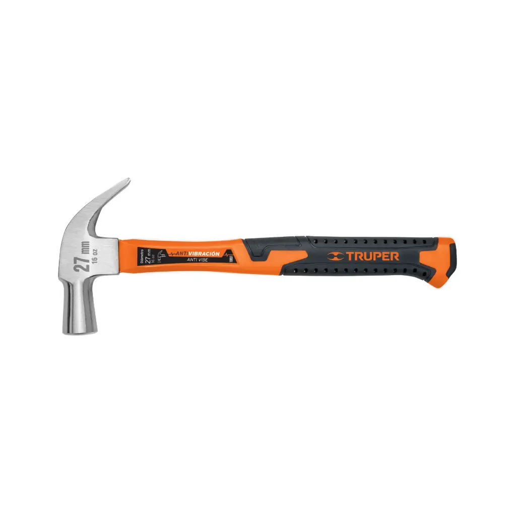 [10851] Martillo cabeza cónica 27 mm uña curva, mango fibra vidrio, Truper
