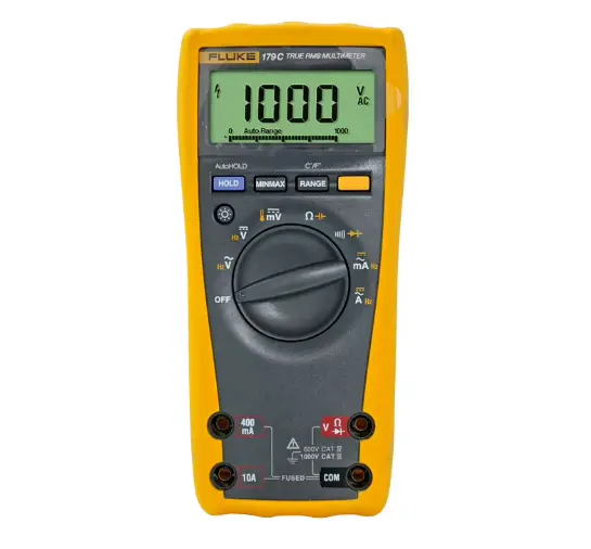 Multimetro digital True RMS de 1000V CA/CC, 10 A CA/CC, con medicion de temperatura en grados celsius, Fluke