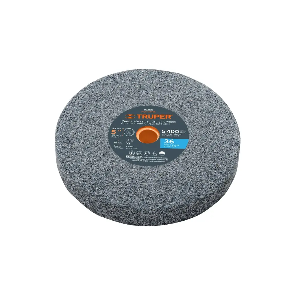 Piedras para amoladora de banco, oxido de aluminio 5", grano 36, Truper