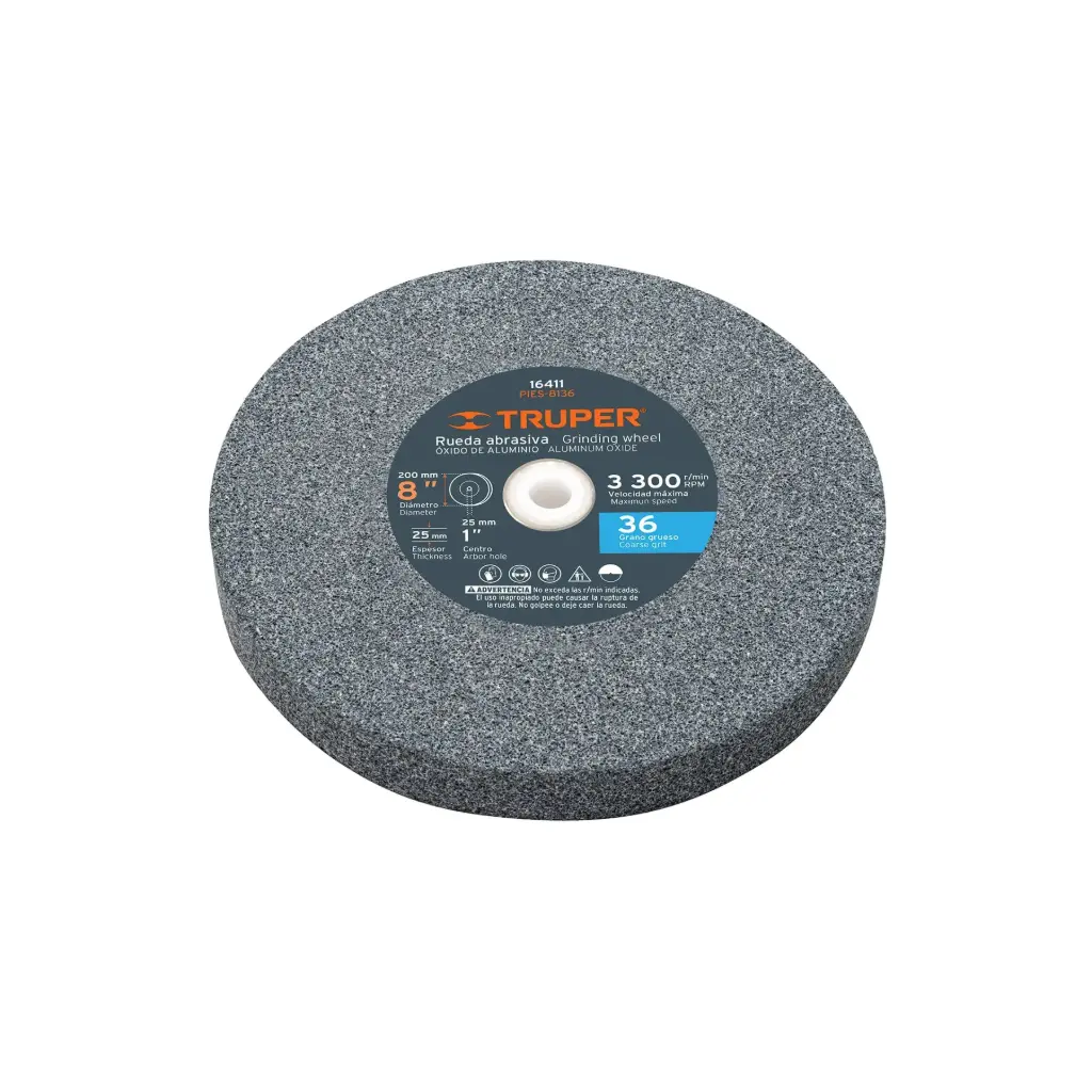 Piedras para amoladora de banco, oxido de aluminio 8", grano 36, Truper