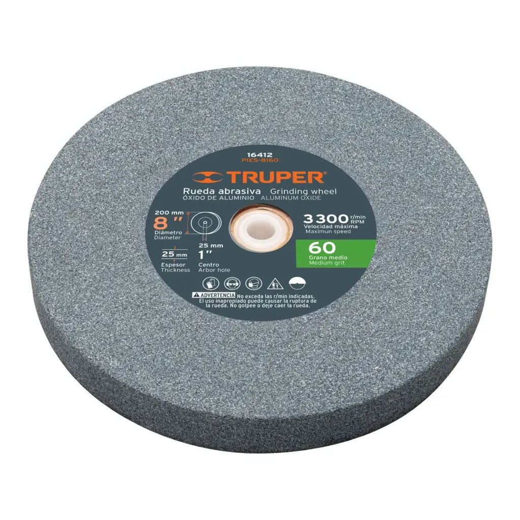 Piedras para amoladora de banco, oxido de aluminio 8", grano 60, Truper