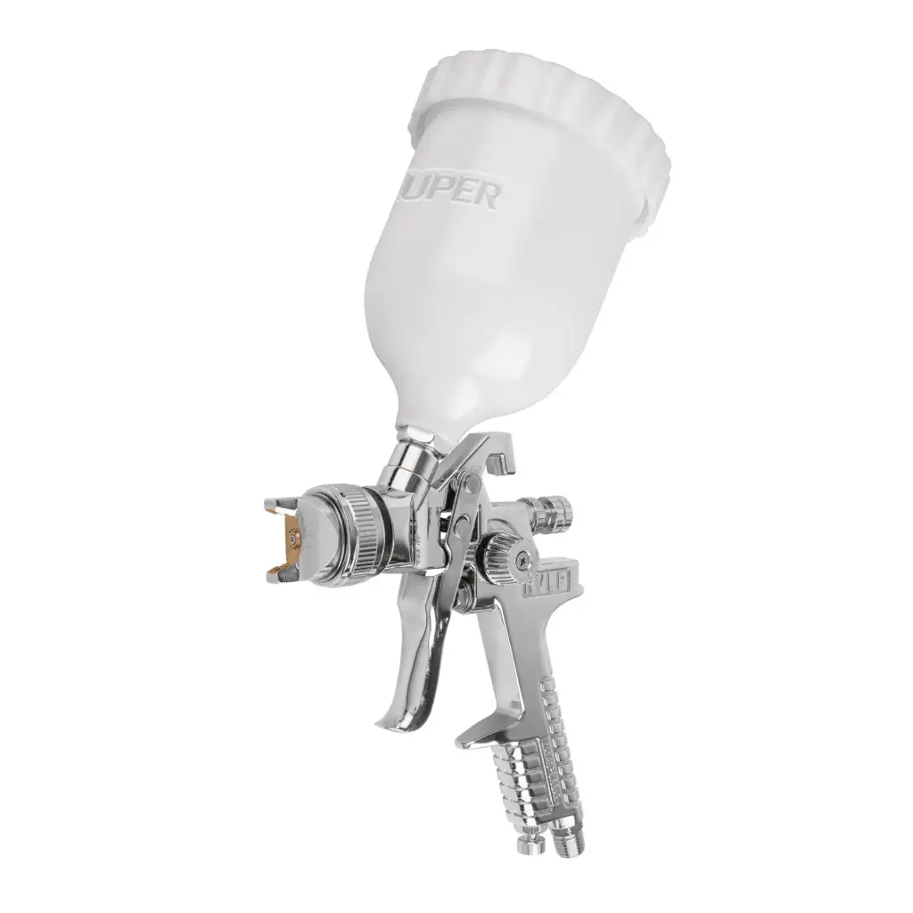 Pistola p/pintar gravedad HVLP, vaso plástico, boquilla 1.4mm, Truper