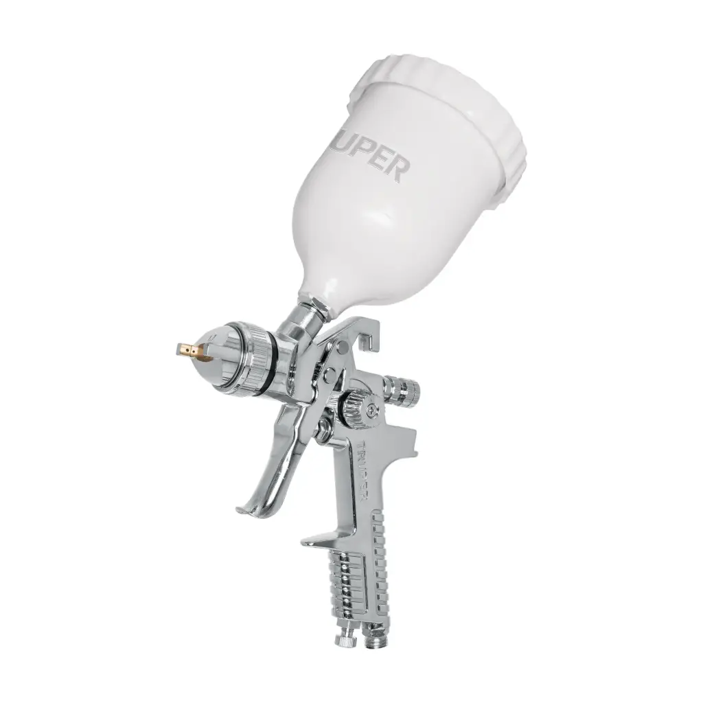 Pistola p/pintar gravedad HVLP, vaso plástico, boquilla 1.7mm, Truper