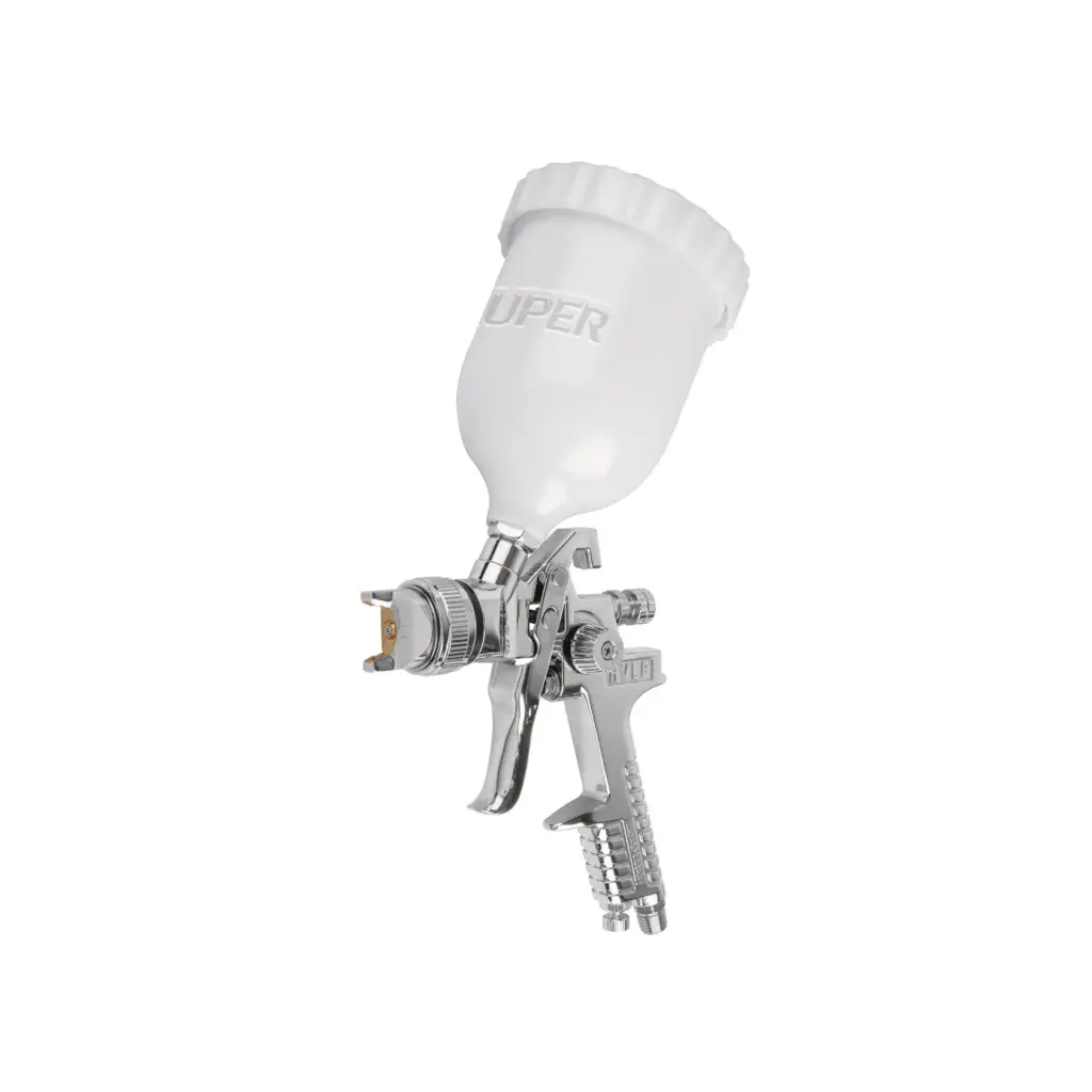 Pistola p/pintar gravedad HVLP, vaso plástico, boquilla 2.0mm, Truper