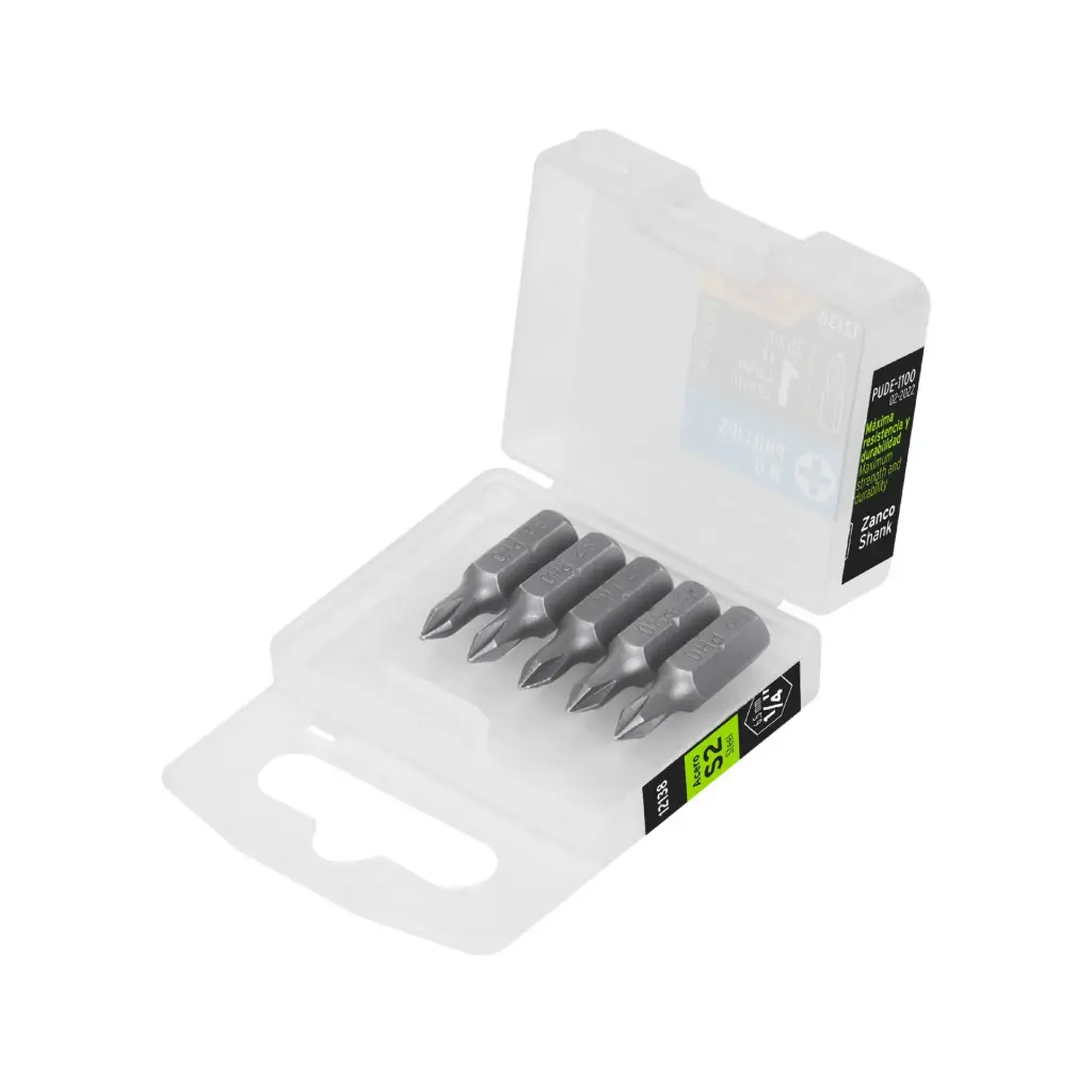 [12138] Estuche con 5 puntas de cruz PH0 largo 1", Truper Expert