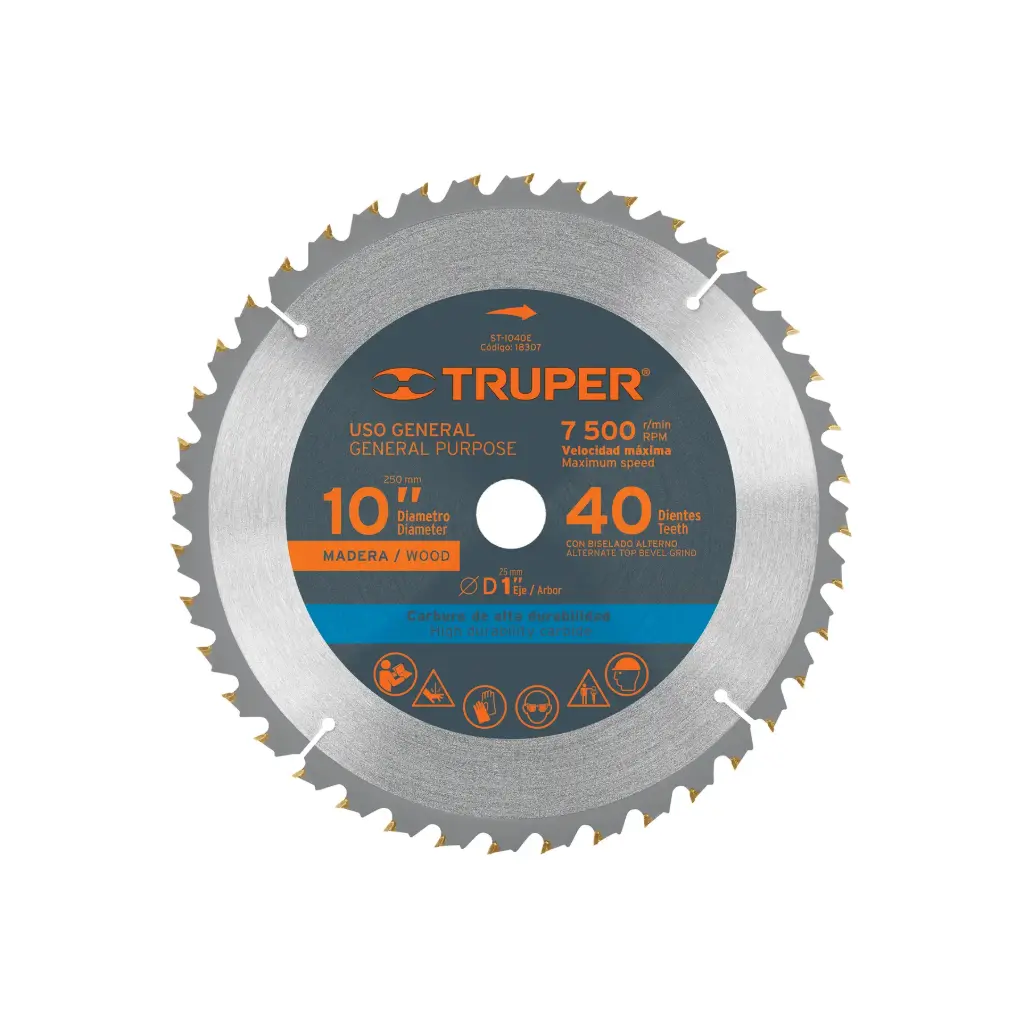 [18307] Sierra circular 10" para madera, 40 dientes centro 1", Truper