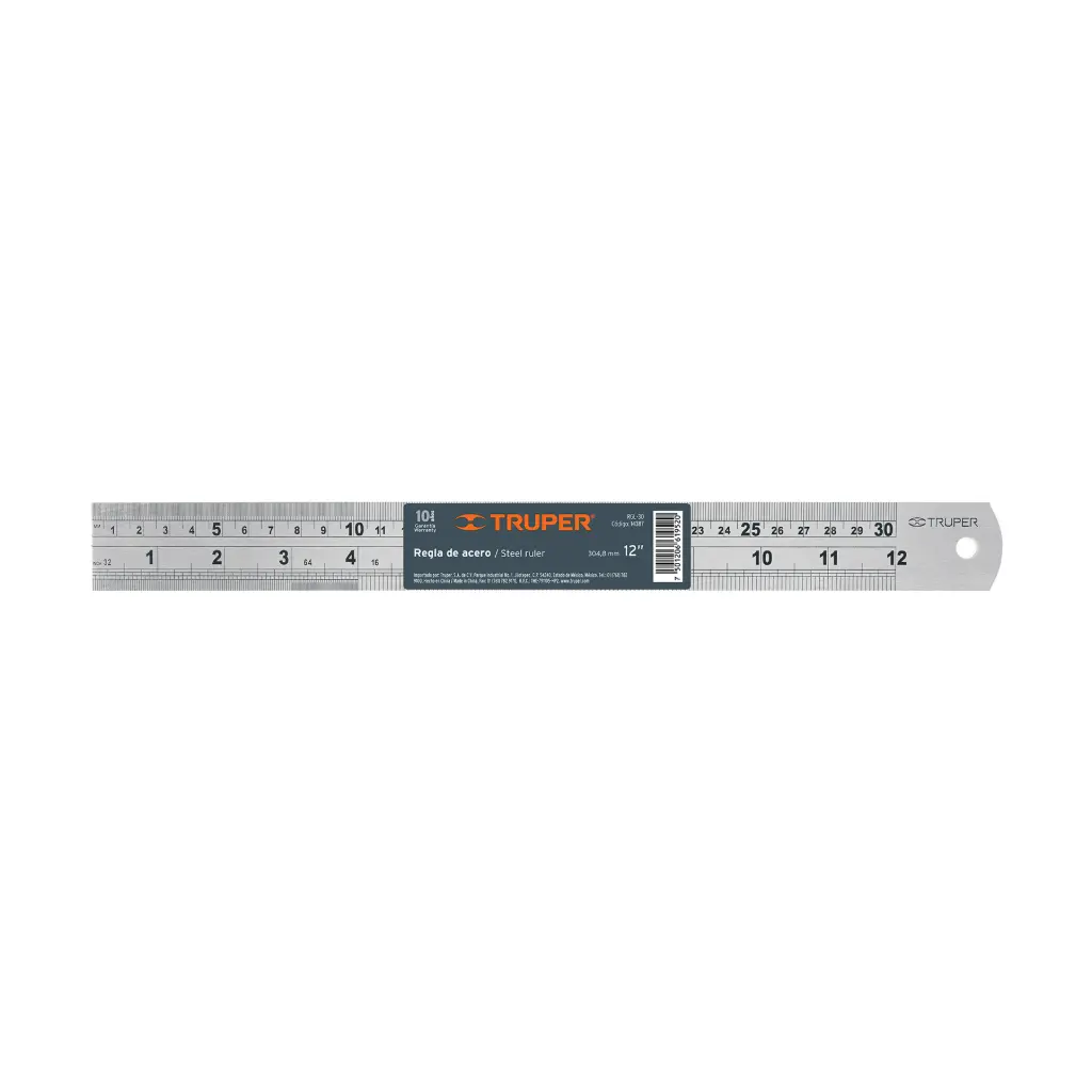 Regla de acero inoxidable, 12", Truper
