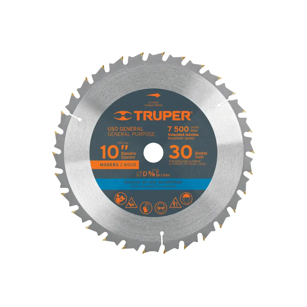 [18304] Sierra circular 10" para madera, 30 dientes centro 5/8", Truper