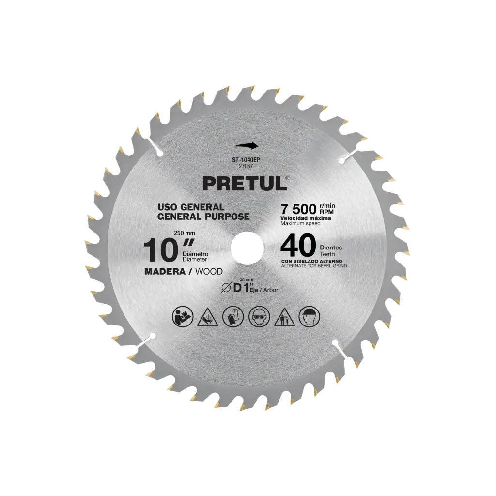 [27057] Sierra circular 10" para madera, 40 dientes centro 1", Pretul