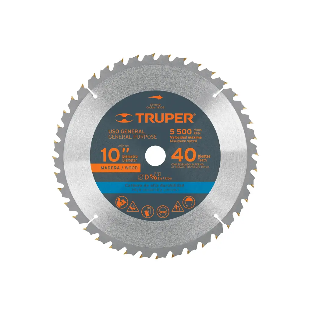 [18305] Sierra circular 10" para madera, 40 dientes centro 5/8", Truper