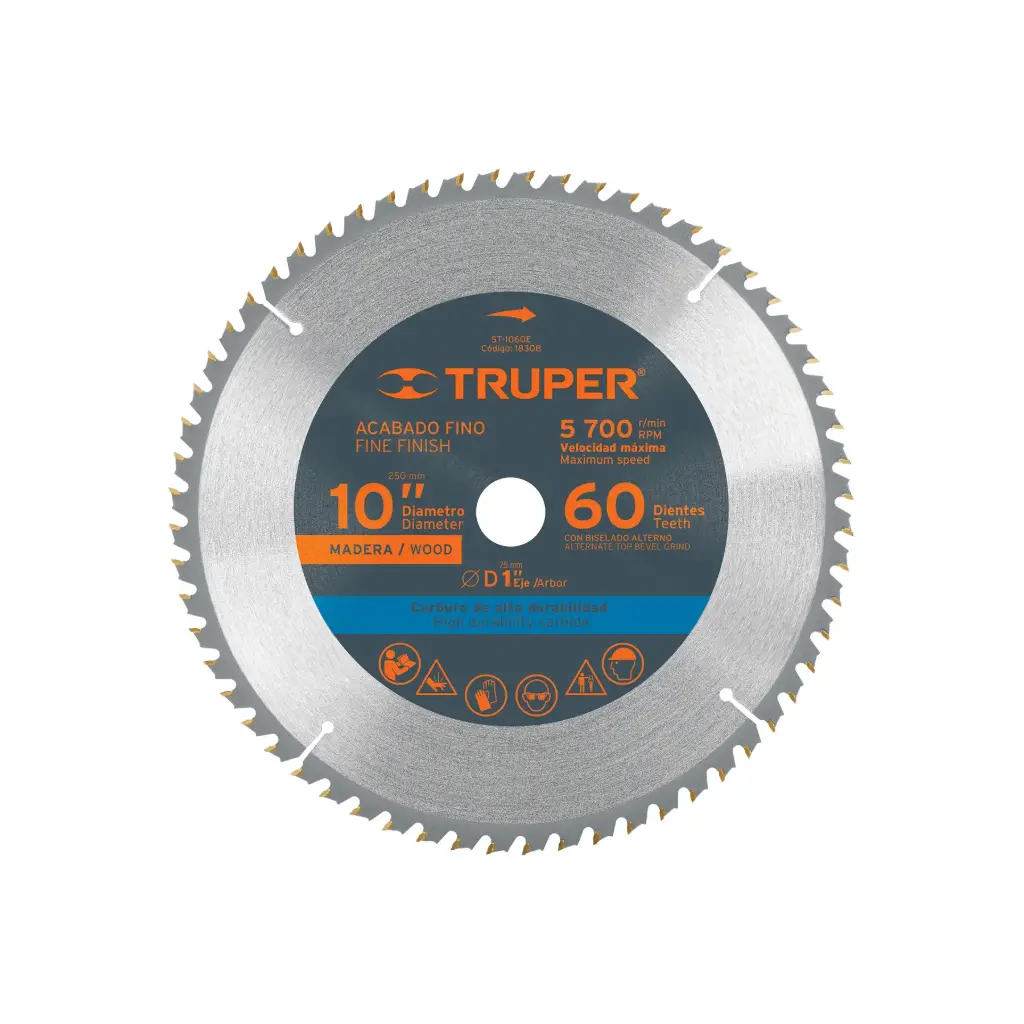 [18308] Sierra circular 10" para madera, 60 dientes centro 1", Truper