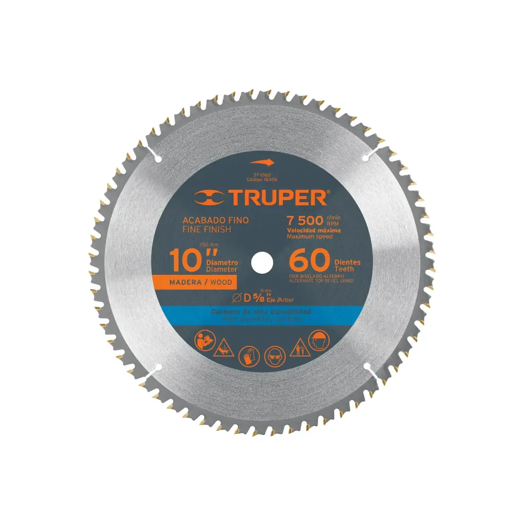 [18306] Sierra circular 10" para madera, 60 dientes centro 5/8", Truper