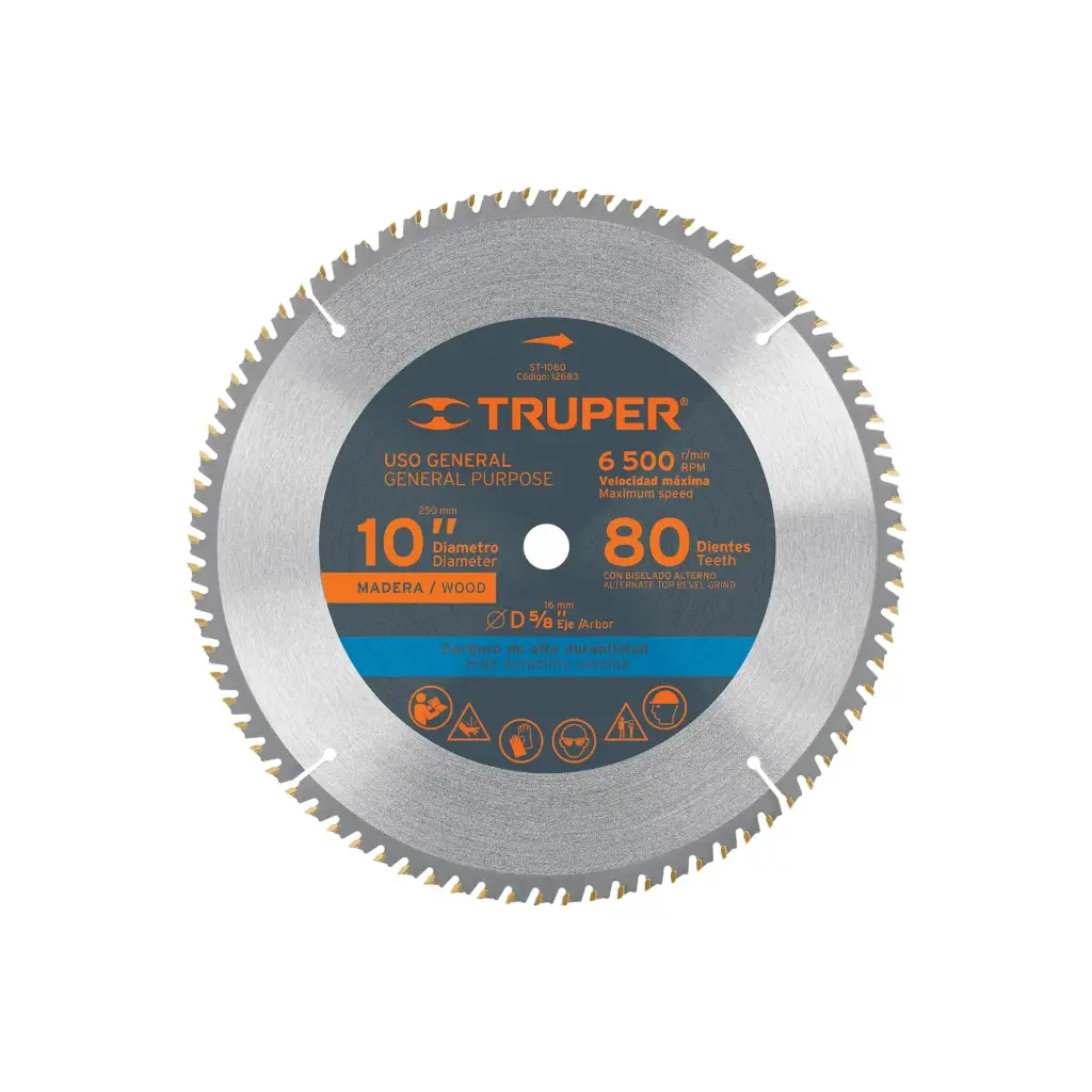 [12683] Sierra circular 10" para madera, 80 dientes centro 5/8", Truper