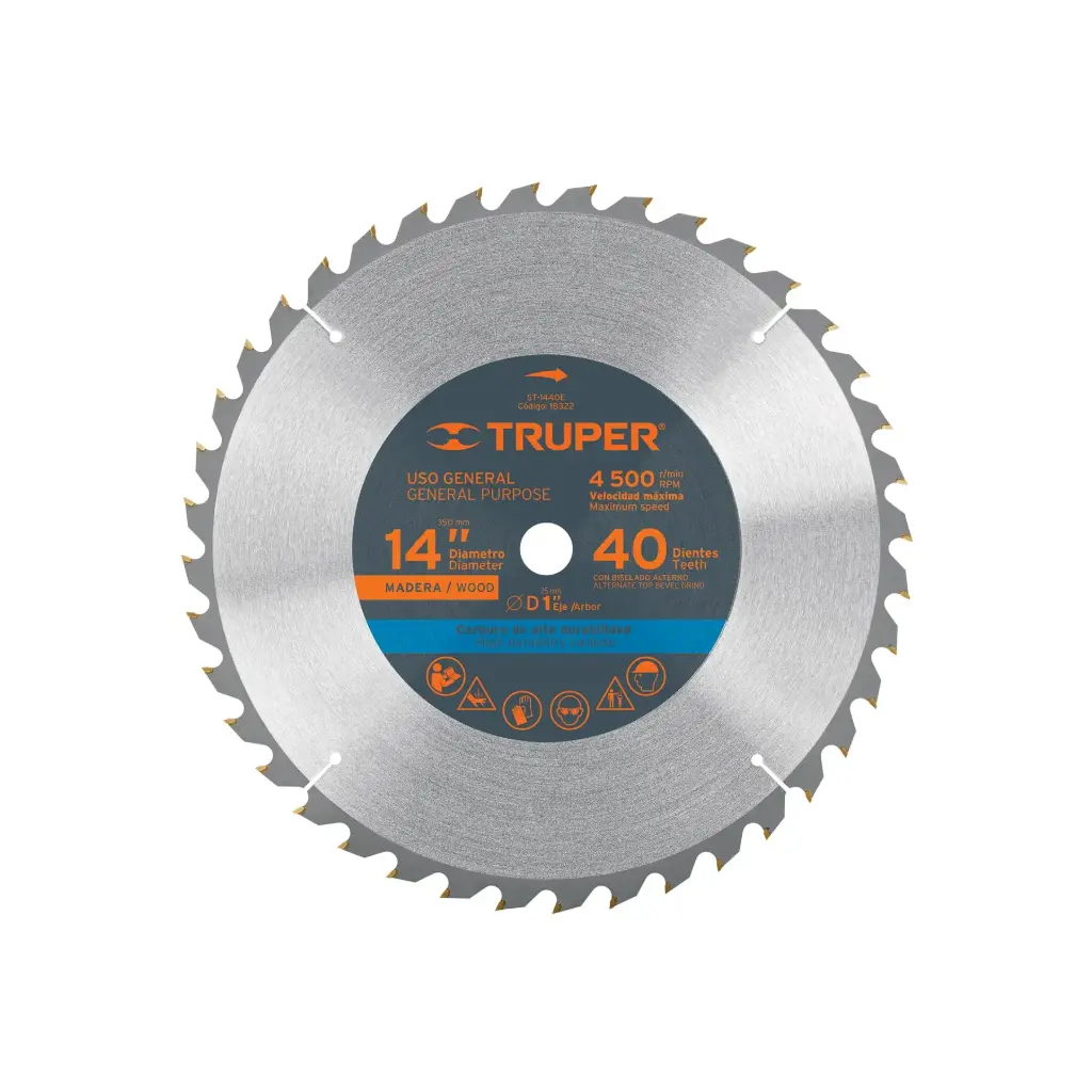 [18322] Sierra circular 14" para madera, 40 dientes centro 1", Truper
