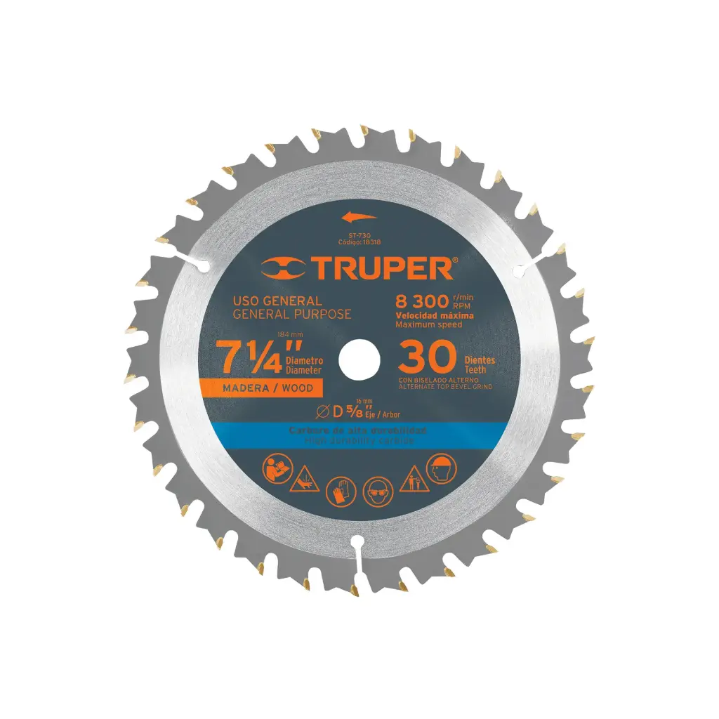 [18318] Sierra circular 7- 1/4" para madera, 30 dientes centro 5/8"