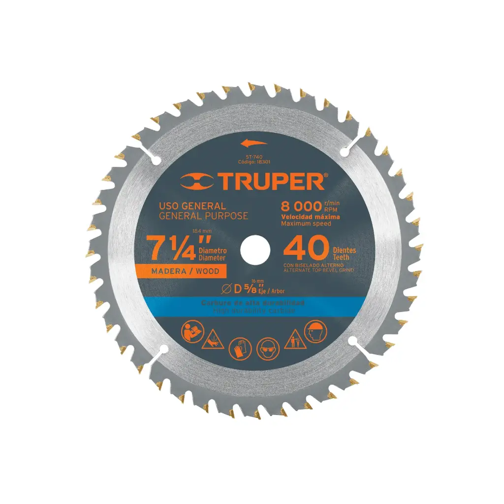 [18301] Sierra circular 7- 1/4" para madera, 40 dientes centro 5/8"