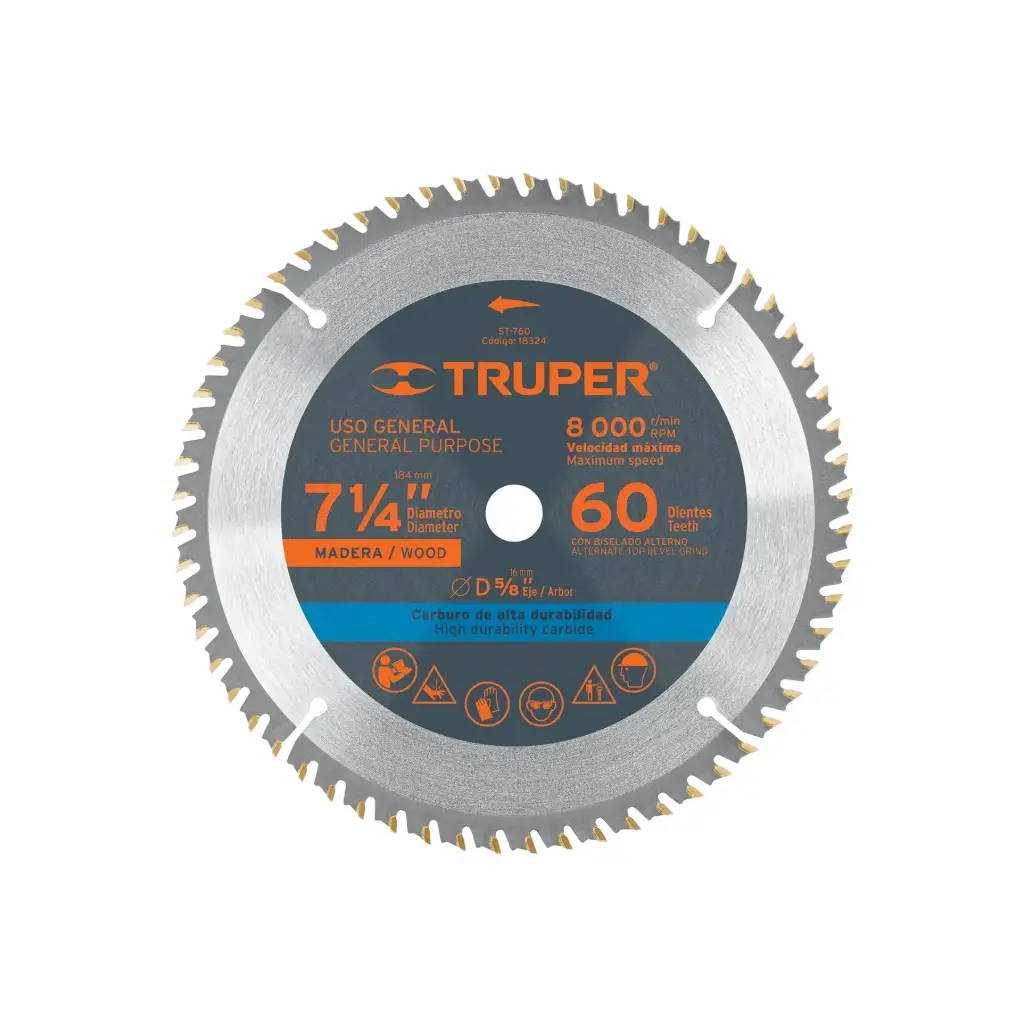 [18324] Sierra circular 7- 1/4" para madera, 60 dientes centro 5/8"