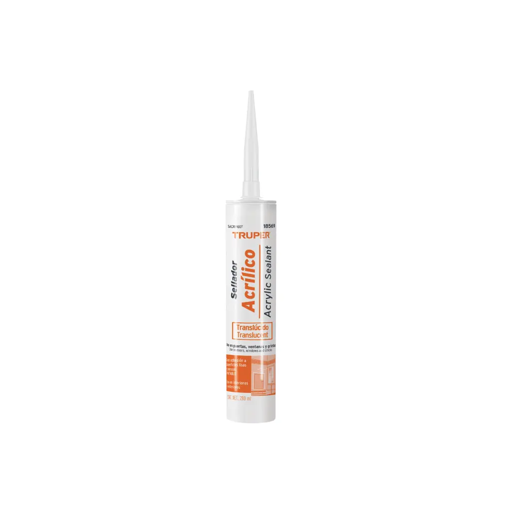[18569] Silicona acrílica de 280 ml, transparente, Truper