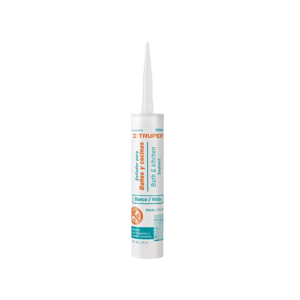 [18566] Silicona blanca para baños y cocinas, 250 ml, Truper