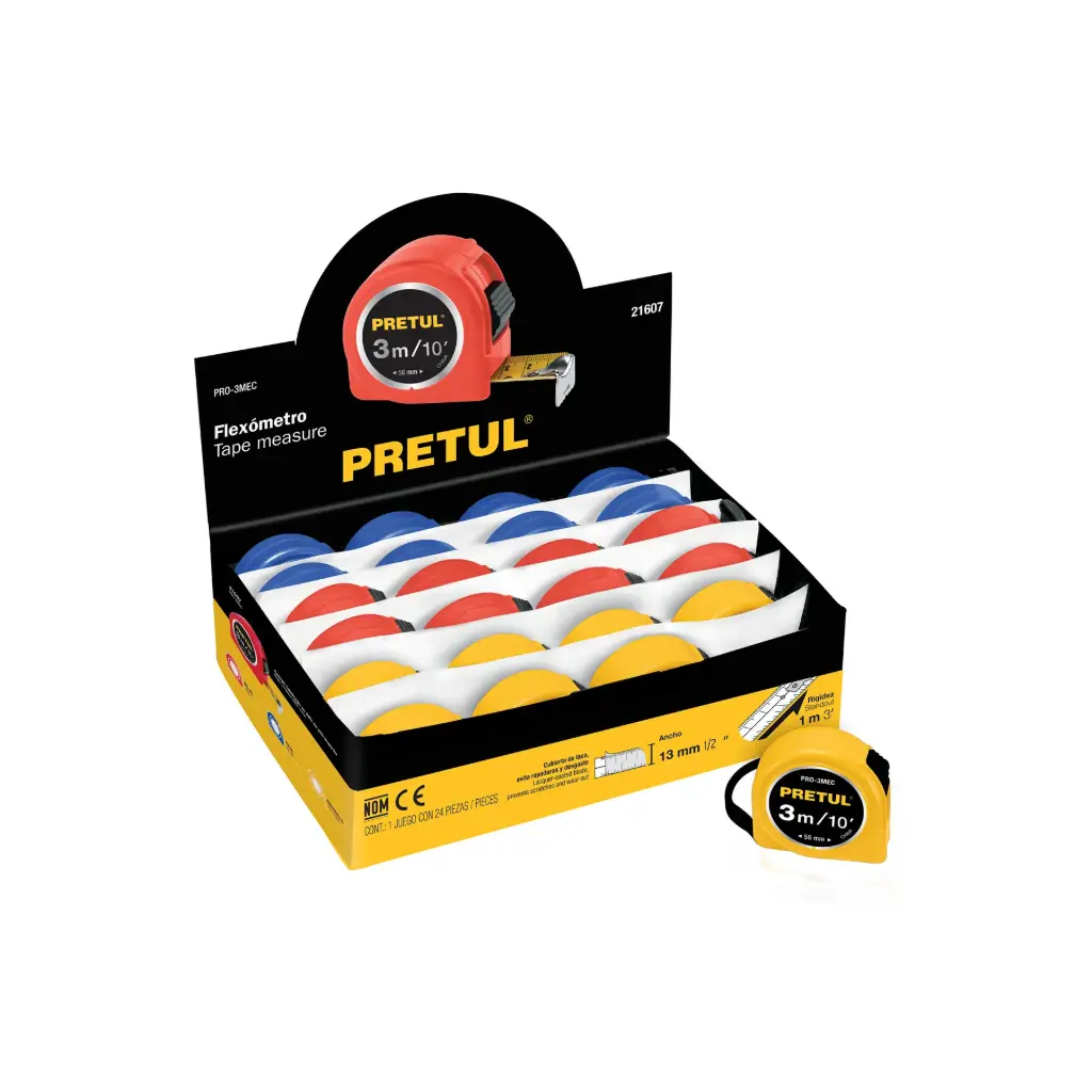 [21607] Wincha 3 m cinta 13 mm, display box con 24 pzas, Pretul